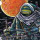 The Last Ronin ninja turtle walks through a winter storm, with a blood-red moon behind them.